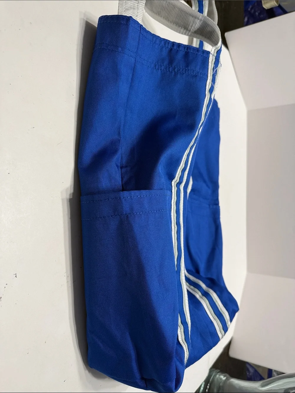 Bright Blue Striped Canvas Tote with Contrasting Trim